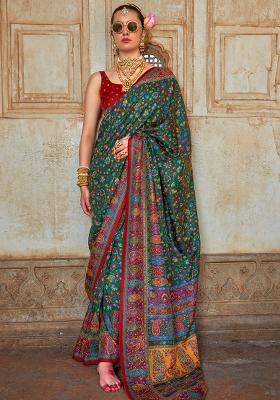 Green Embroidered Silk Saree Set