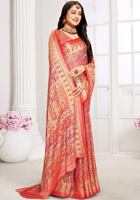 Orange Embroidered Brasso Saree Set