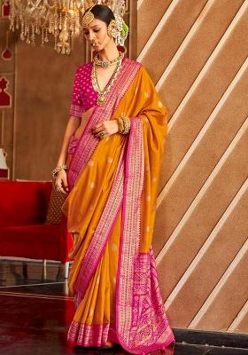Yellow Embroidered Silk Saree Set