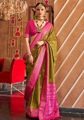 Green Embroidered Silk Saree Set