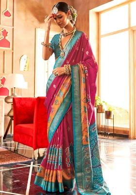 Pink Embroidered Silk Saree Set