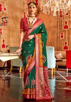Green Embroidered Silk Saree Set