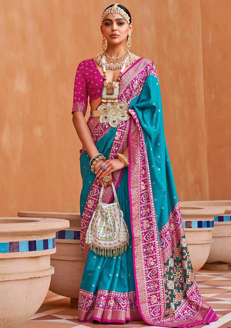 Sky Blue Embroidered Silk Saree Set