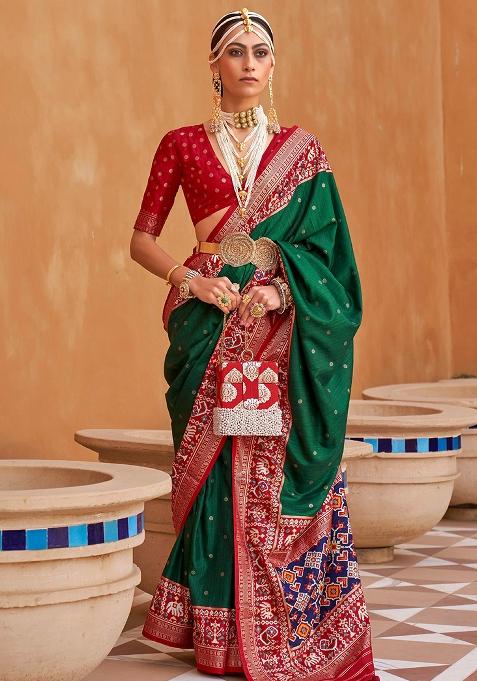 Green Embroidered Silk Saree Set