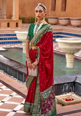 Red Embroidered Silk Saree Set