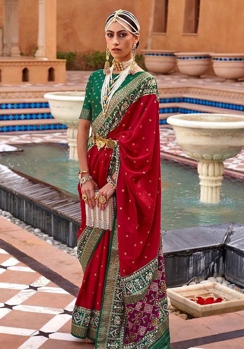 Red Embroidered Silk Saree Set