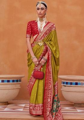 Green Embroidered Silk Saree Set