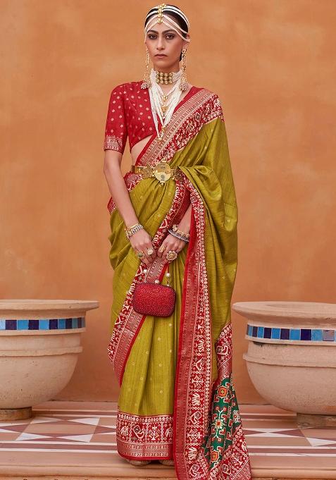 Green Embroidered Silk Saree Set