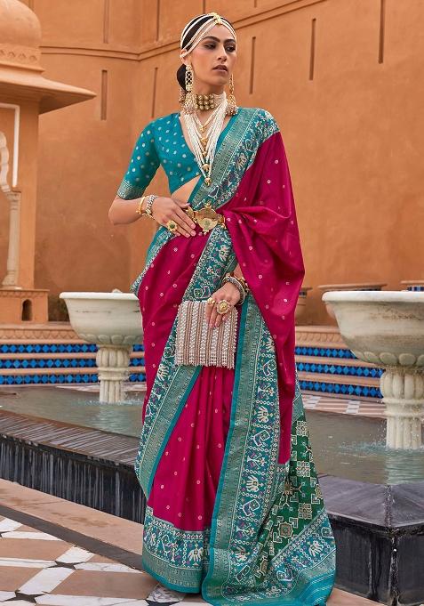 Pink Embroidered Silk Saree Set