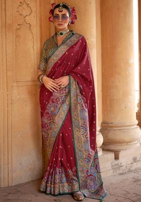 Red Embroidered Silk Saree Set