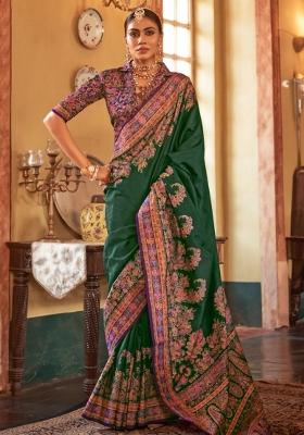 Green Embroidered Silk Saree Set