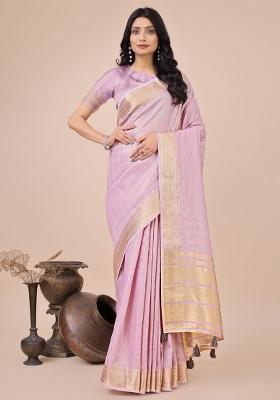 Purple Embroidered Organza Saree Set