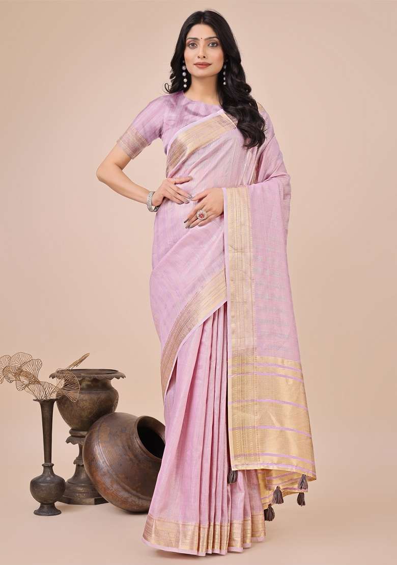 Purple Embroidered Organza Saree Set - Indya