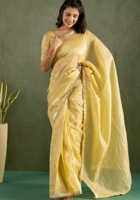 Yellow Printed chiffon Saree Set