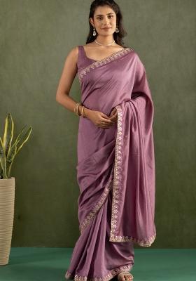 Purple Printed chiffon Saree Set