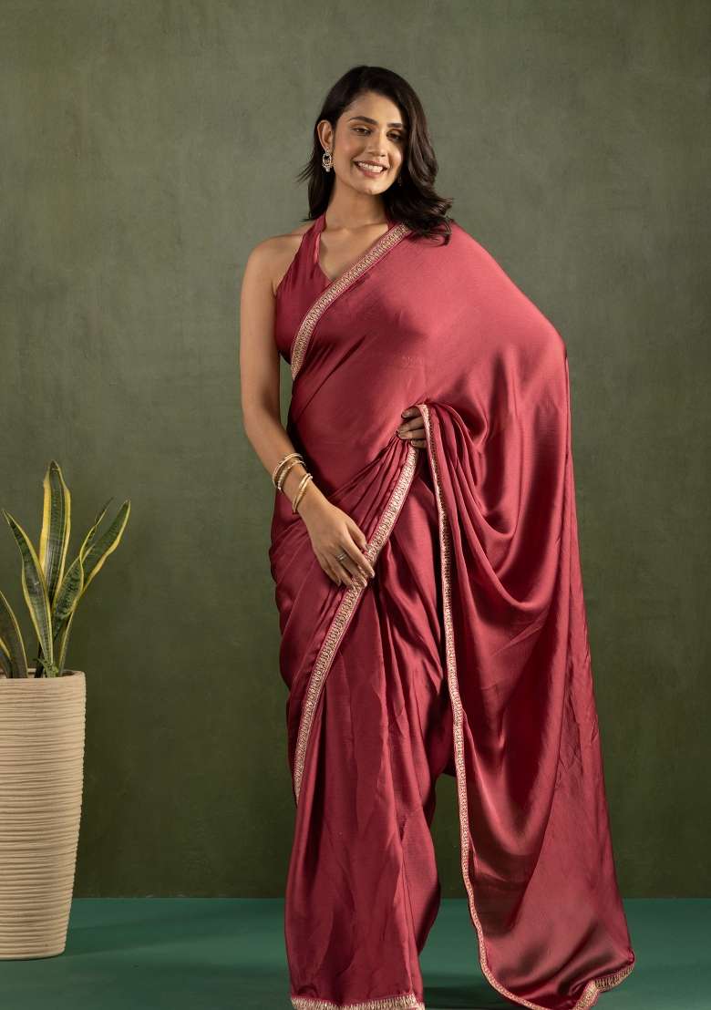 Maroon chiffon Saree Set with Printed for Diwali | Wedding & Festive Wear - Indya