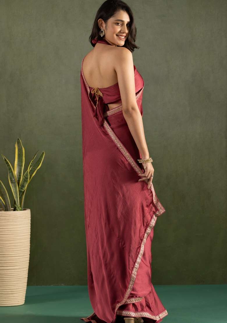 Maroon chiffon Saree Set with Printed for Diwali | Wedding & Festive Wear - Indya