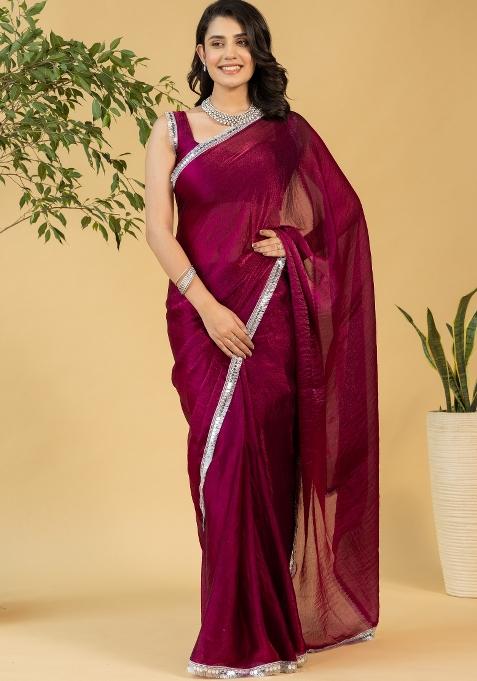 Maroon Printed chiffon Saree Set