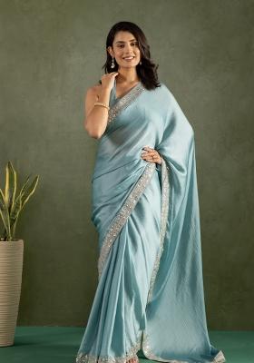 Blue Printed chiffon Saree Set