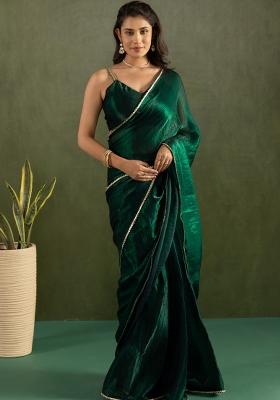 Green Printed Chiffon Saree Set