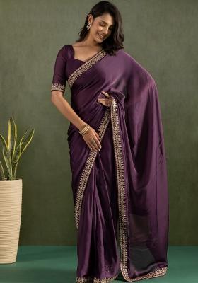 Purple Printed Chiffon Saree Set