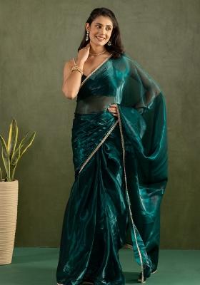 Blue Printed Chiffon Saree Set