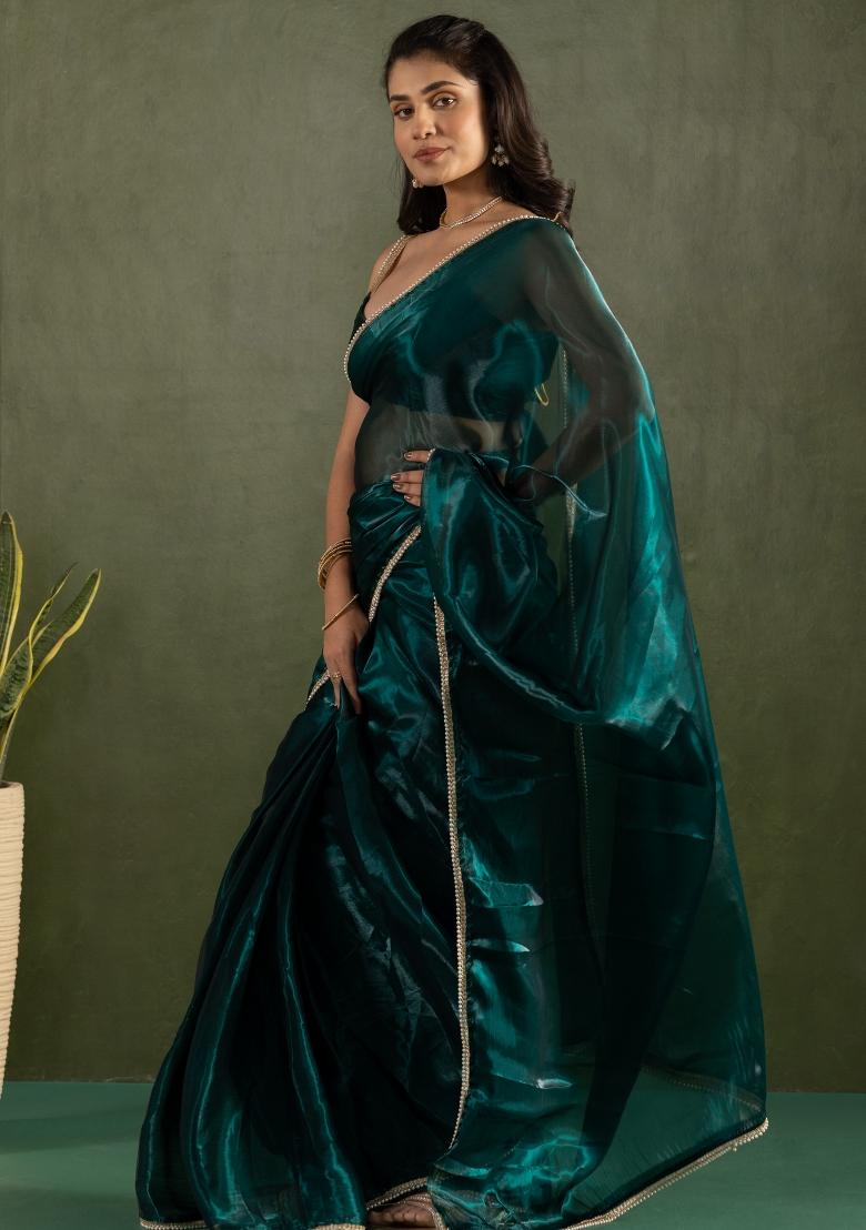 Blue Printed Chiffon Saree Set