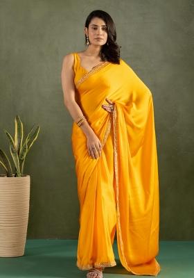 Yellow Printed Chiffon Saree Set
