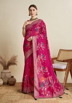 Pink Printed Cotton Saree Set