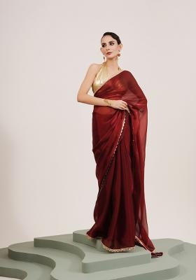 Maroon Printed Organza Saree Set