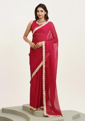 Red Printed Chiffon Saree Set