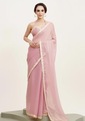 Pink Printed Chiffon Saree Set