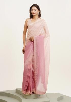 Pink Printed Tissue Saree Set