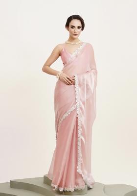 Pink Printed Organza Saree Set