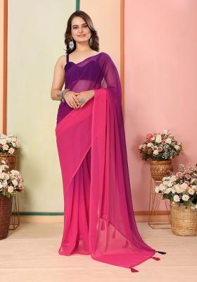 Purple Printed faux georgette Saree Set