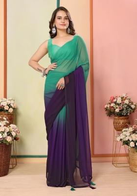 Green Printed faux georgette Saree Set