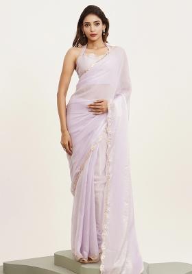 Purple Printed Tissue Saree Set