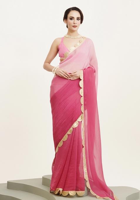 Pink Printed Chiffon Saree Set