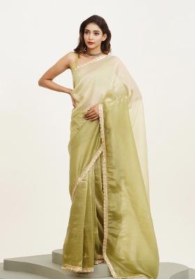 Green Printed Chiffon Saree Set