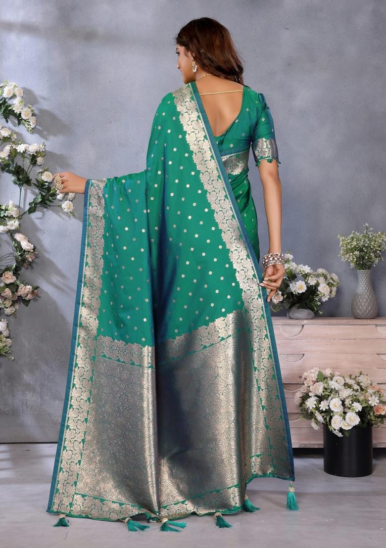 Green Embroidered Silk Saree Set