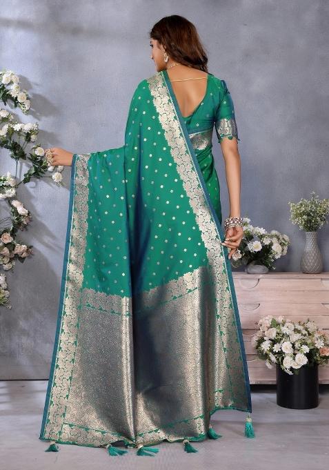 Green Embroidered Silk Saree Set