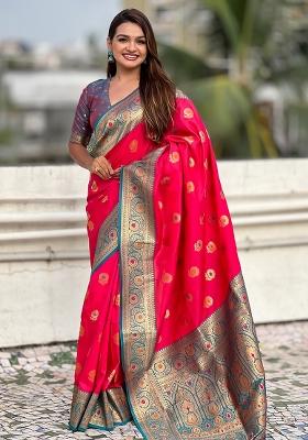 Red Embroidered Silk Saree Set