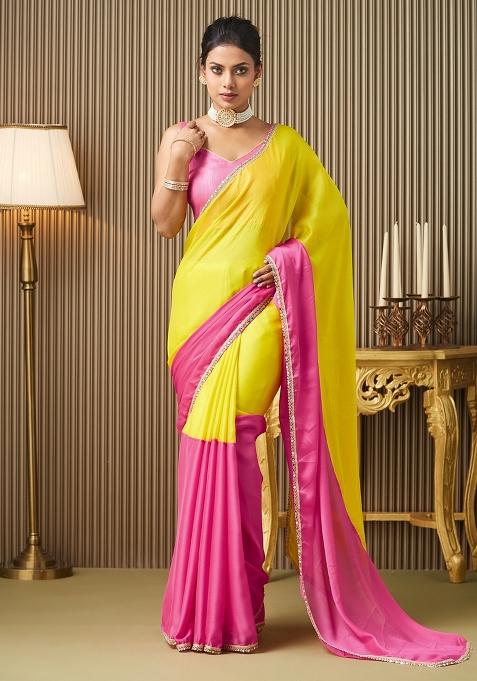 Pink Embroidered Chiffon Saree Set