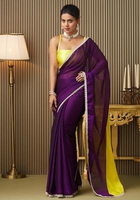 Purple Embroidered Chiffon Saree Set