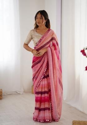 Pink Printed Chiffon Saree Set