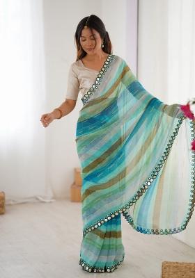 Green Printed Chiffon Saree Set