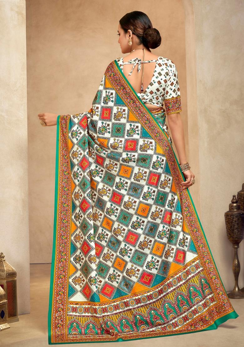 Multi Printed Crepe Saree Set