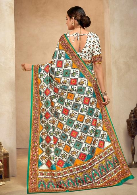 Multi Printed Crepe Saree Set