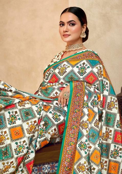 Multi Printed Crepe Saree Set