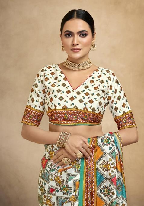 Multi Printed Crepe Saree Set